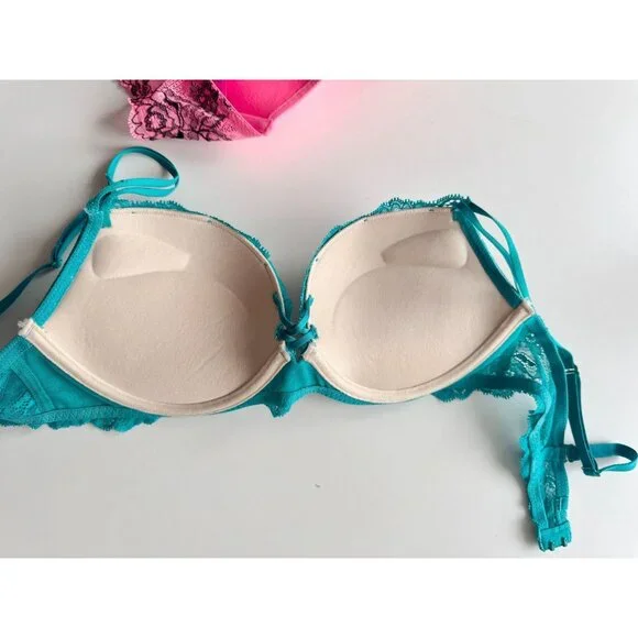 Lot of 2 LA SENZA Hello Sugar Pink Turquoise Lace Trim Push Up Bras, Size 34B - Picture 10 of 14